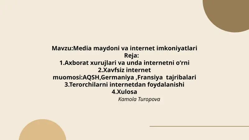 Media maydoni va internet imkoniyatlari