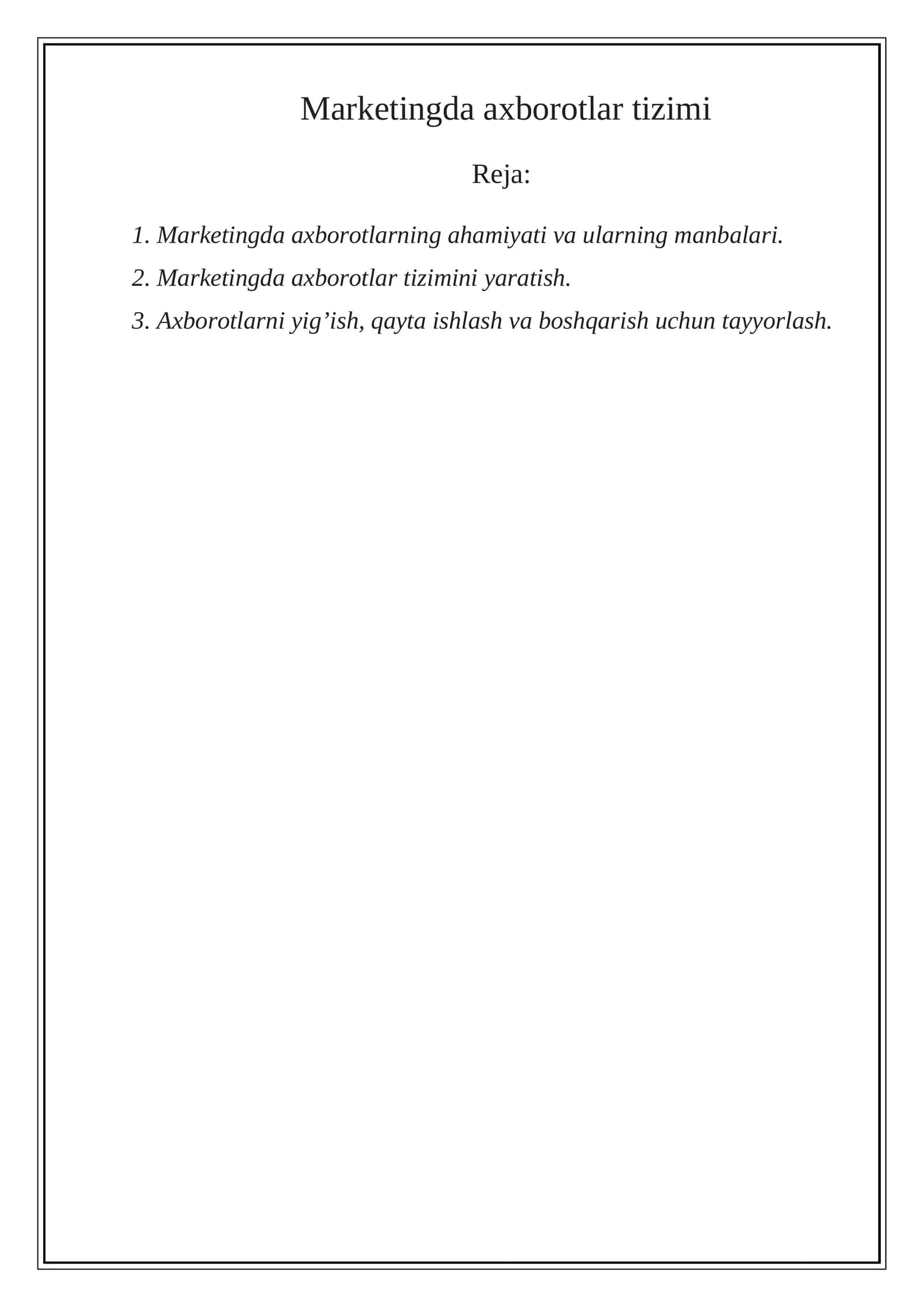 Marketingda axborotlar tizimi