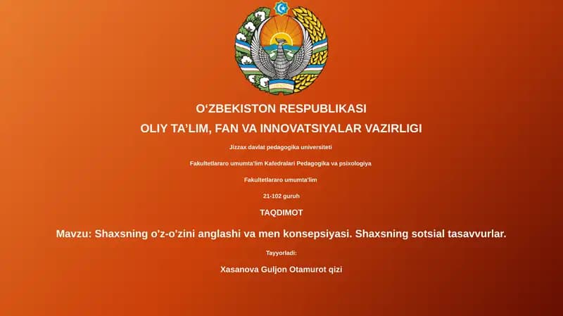 Shaxsning o'z-o'zini anglashi va men konsepsiyasi