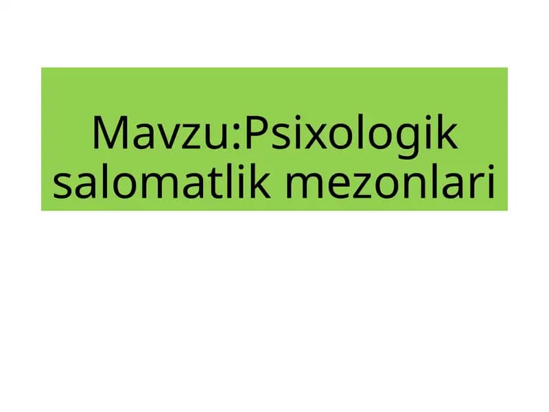 Psixologik salomatlik mezonlari
