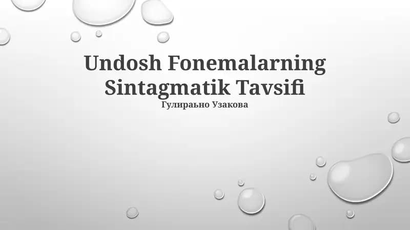 Undosh Fonemalarning Sintagmatik Tavsifi