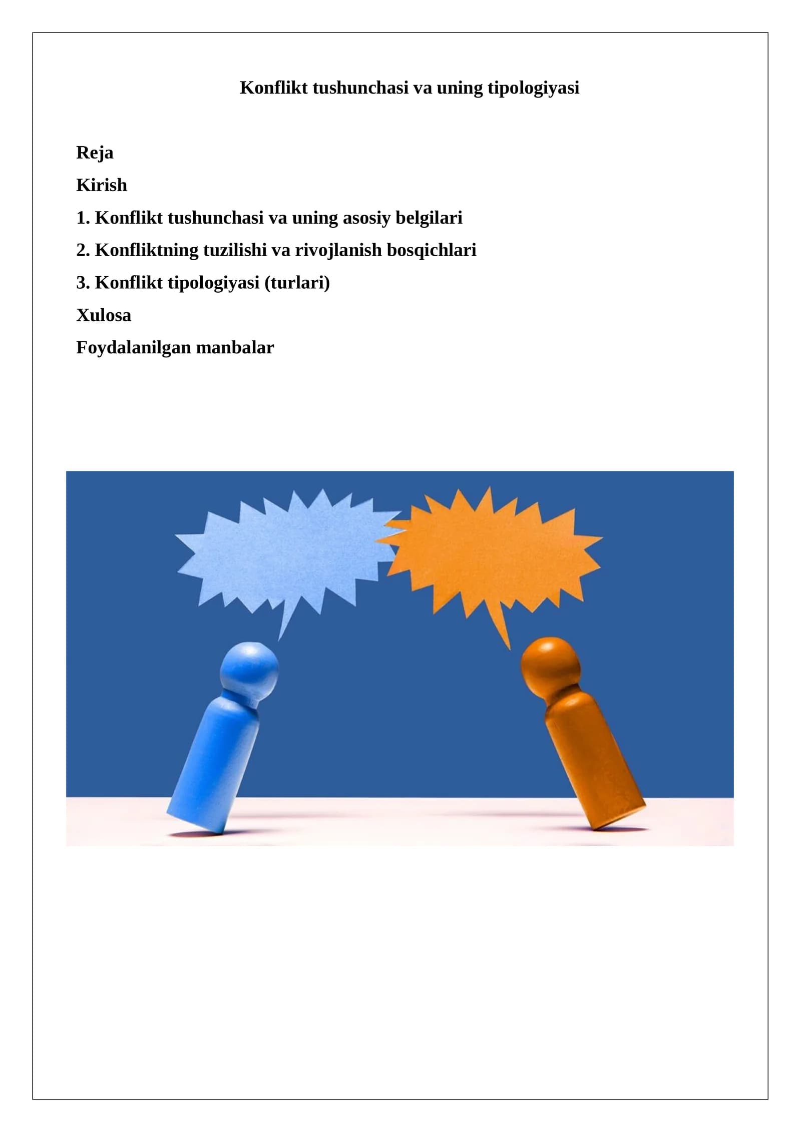 Konflikt tushunchasi va uning tipologiyasi