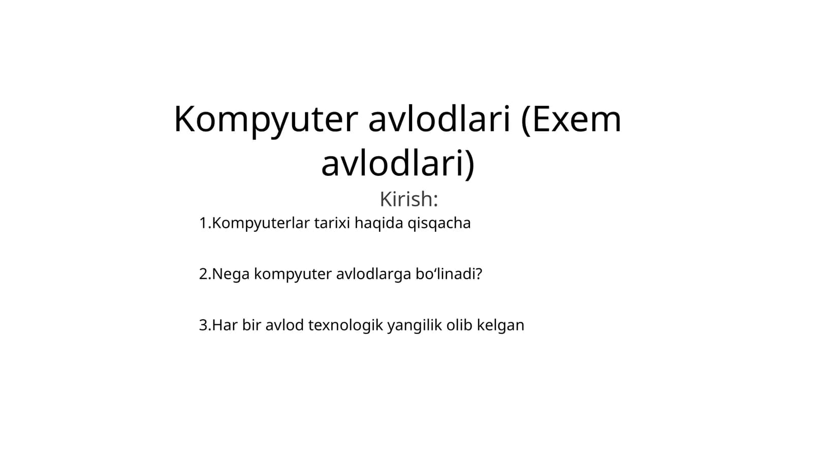 Kompyuter avlodlari (Exem avlodlari)
