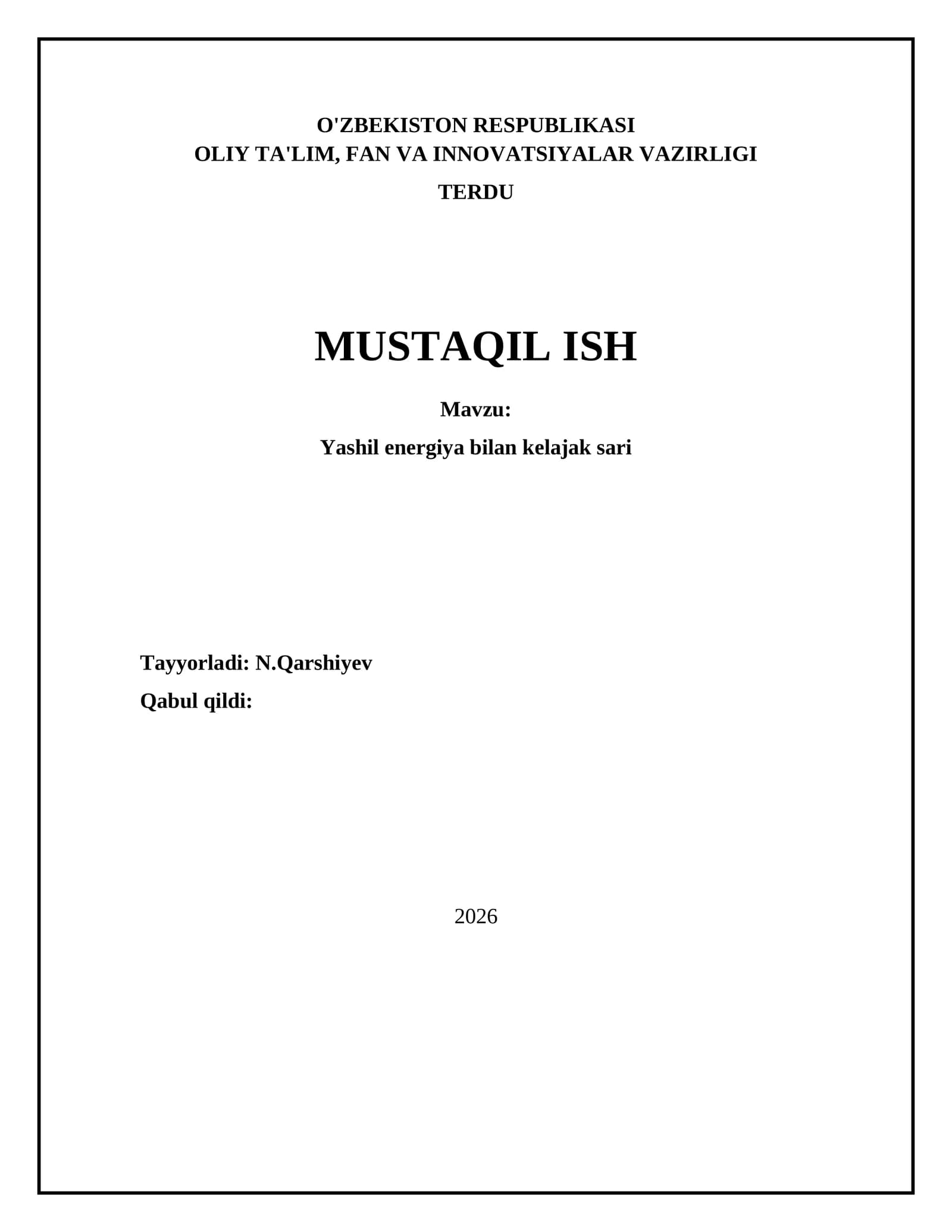 Yashil energiya bilan kelajak sari