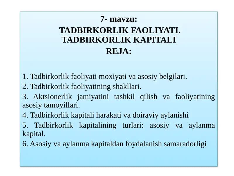 Tadbirkorlik Faoliyati