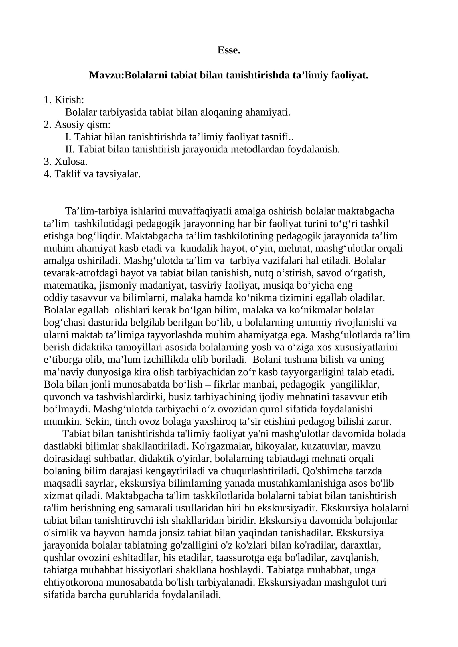 esse Bolalarni tabiat bilan tanishtirishda ta’limiy faoliyat.