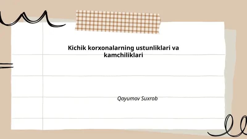 Kichik korxonalarning ustunliklari va kamchiliklari