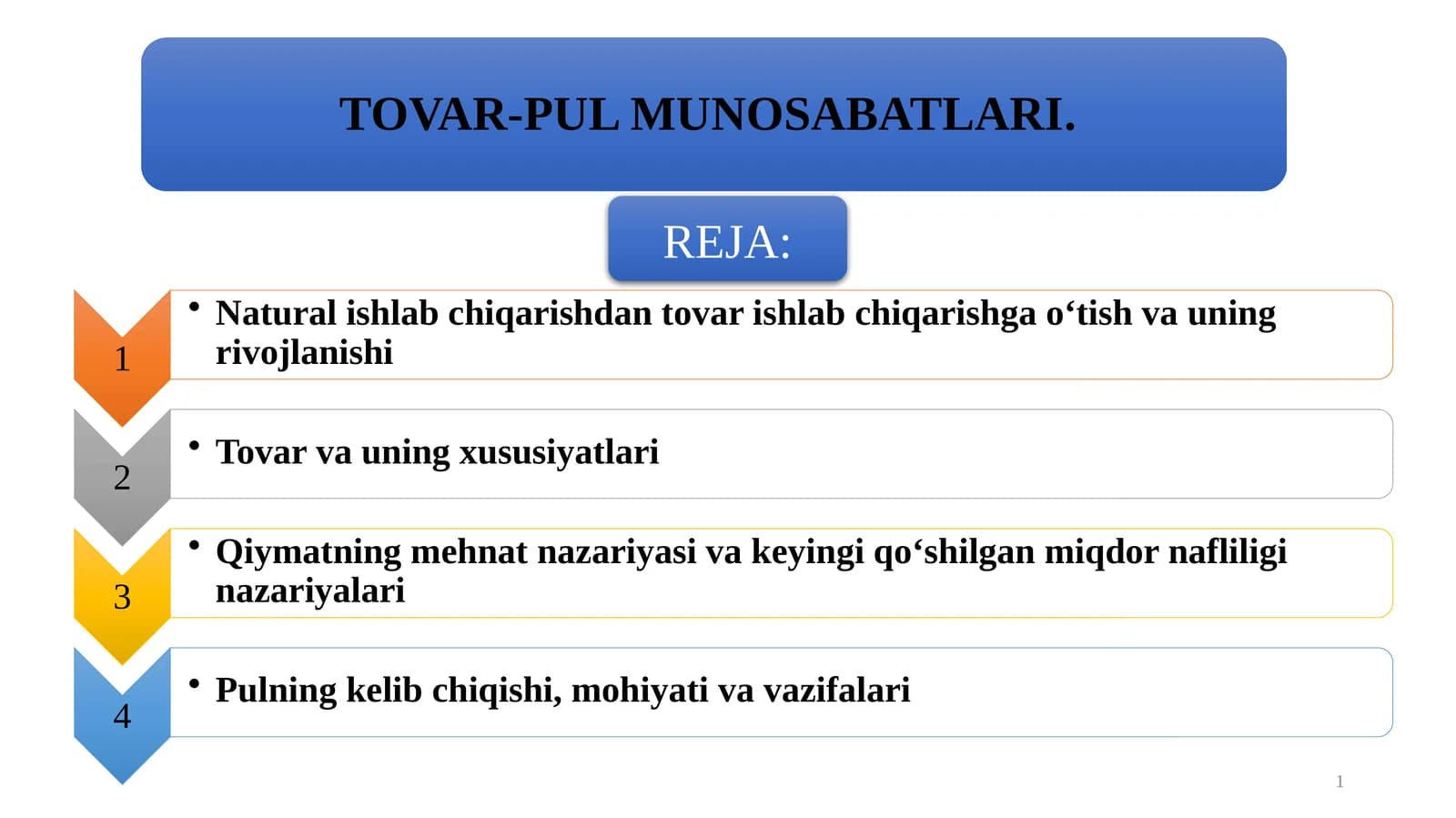 TOVAR-PUL MUNOSABATLARI.