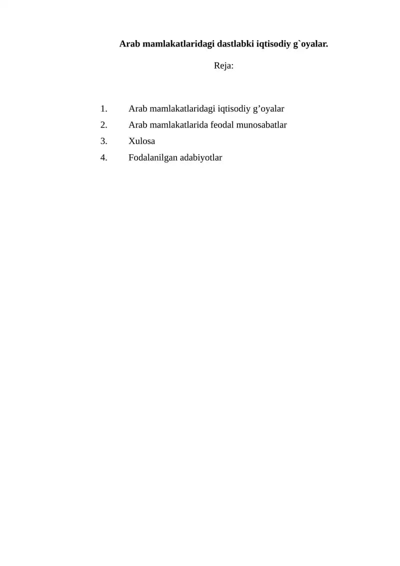 Arab mamlakatlaridagi dastlabki iqtisodiy g'oyalar