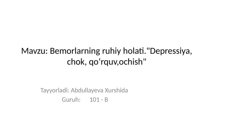 Bemorlarning ruhiy holati