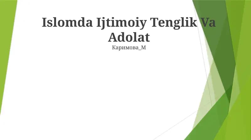 Islomda Ijtimoiy Tenglik Va Adolat