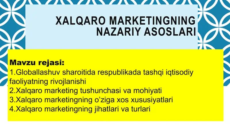 Xalqaro marketingning nazariy asoslari