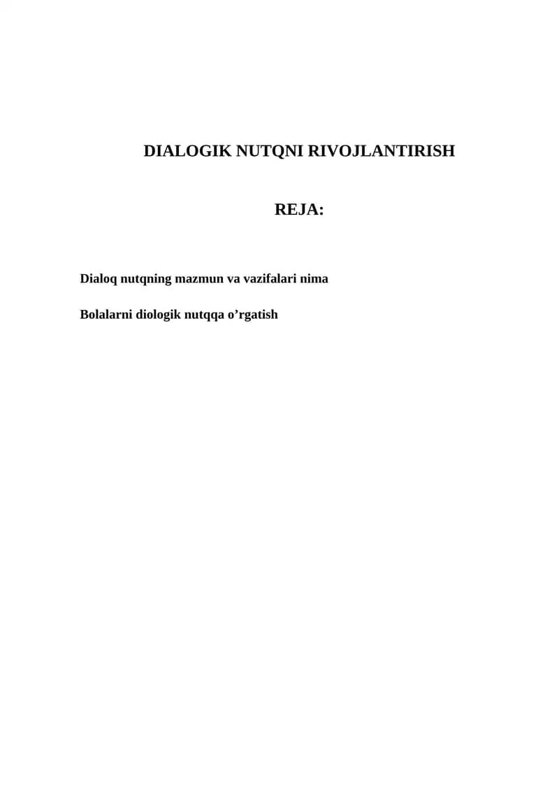 DIALOGIK NUTQNI RIVOJLANTIRISH