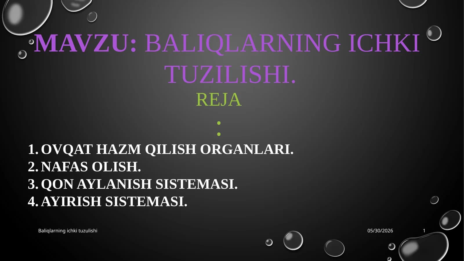 BALIQLARNING ICHKI TUZILISHI