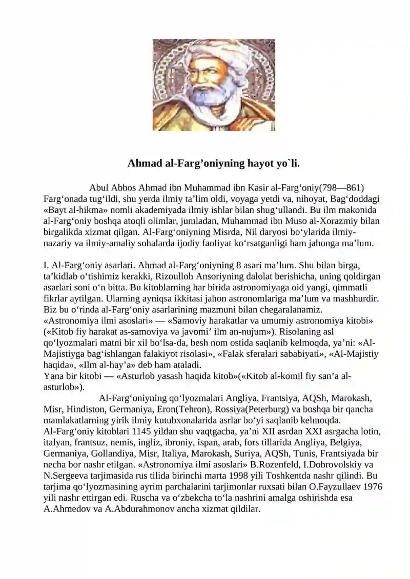 Ahmad al-Farg’oniyning hayot yo`li