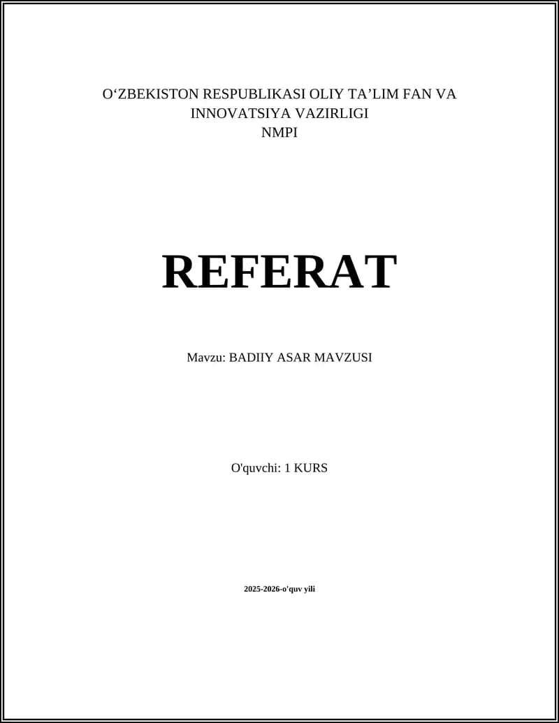 BADIIY ASAR MAVZUSI