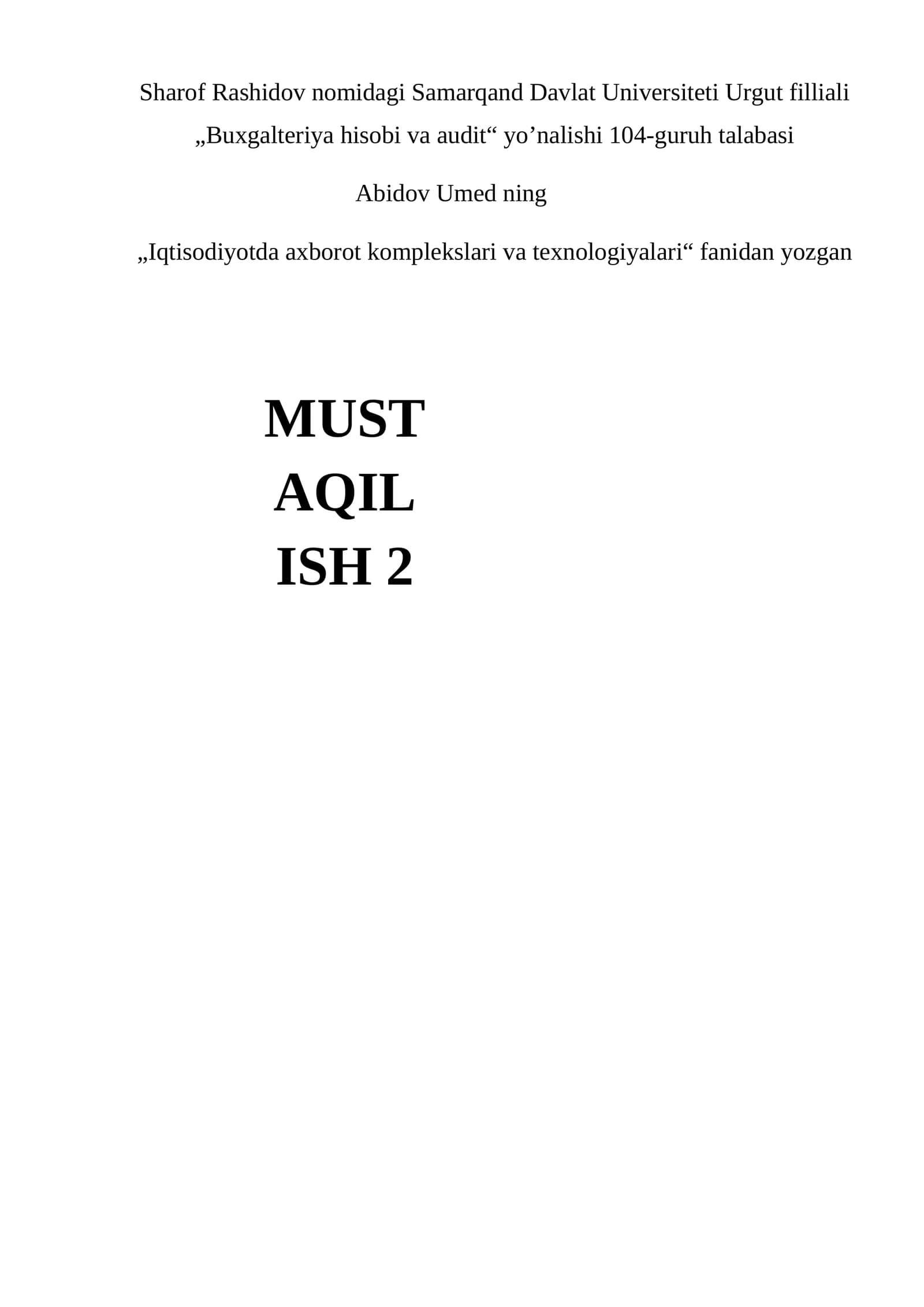 Axborot xavfsizligi va uni himoyalash