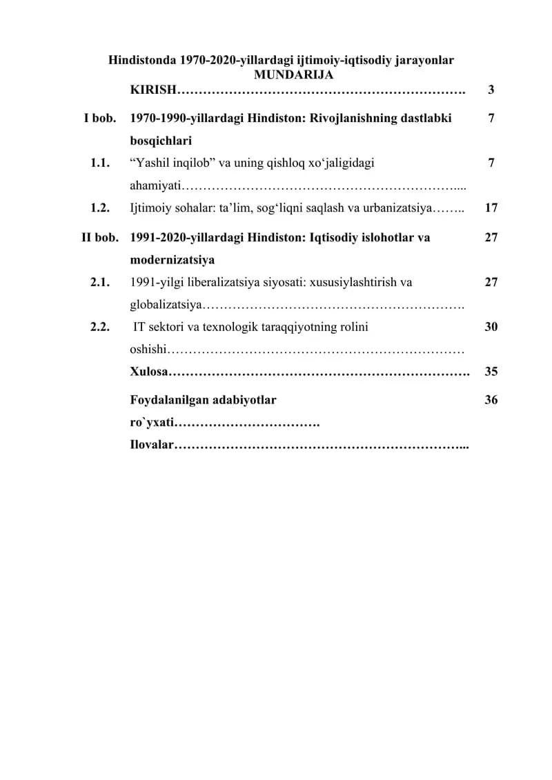 Hindistonda 1970-2020-yillardagi ijtimoiy-iqtisodiy jarayonlar