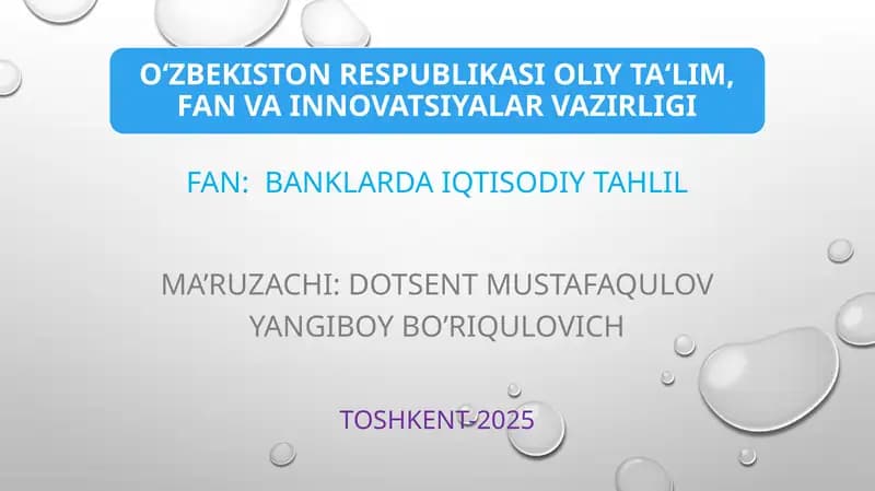 BANKLARDA IQTISODIY TAHLIL