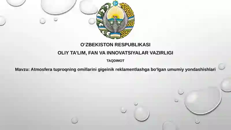 Atmosfera va Tuproqning Gigienik Ahamiyati