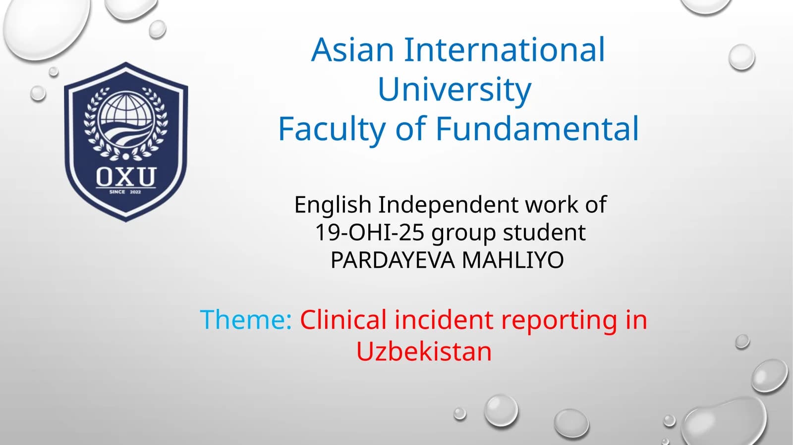 Clinical incident reporting in Uzbekistan