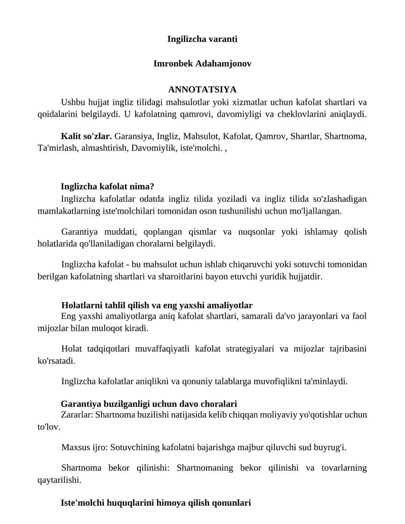 Inglizcha kafolat