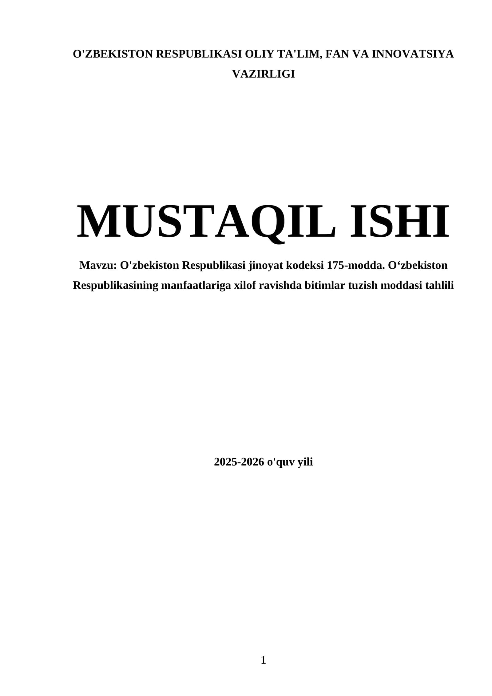O'zbekiston Respublikasi jinoyat kodeksi 175-modda. O'zbekiston Respublikasining manfaatlariga xilof ravishda bitimlar tuzish moddasi tahlili