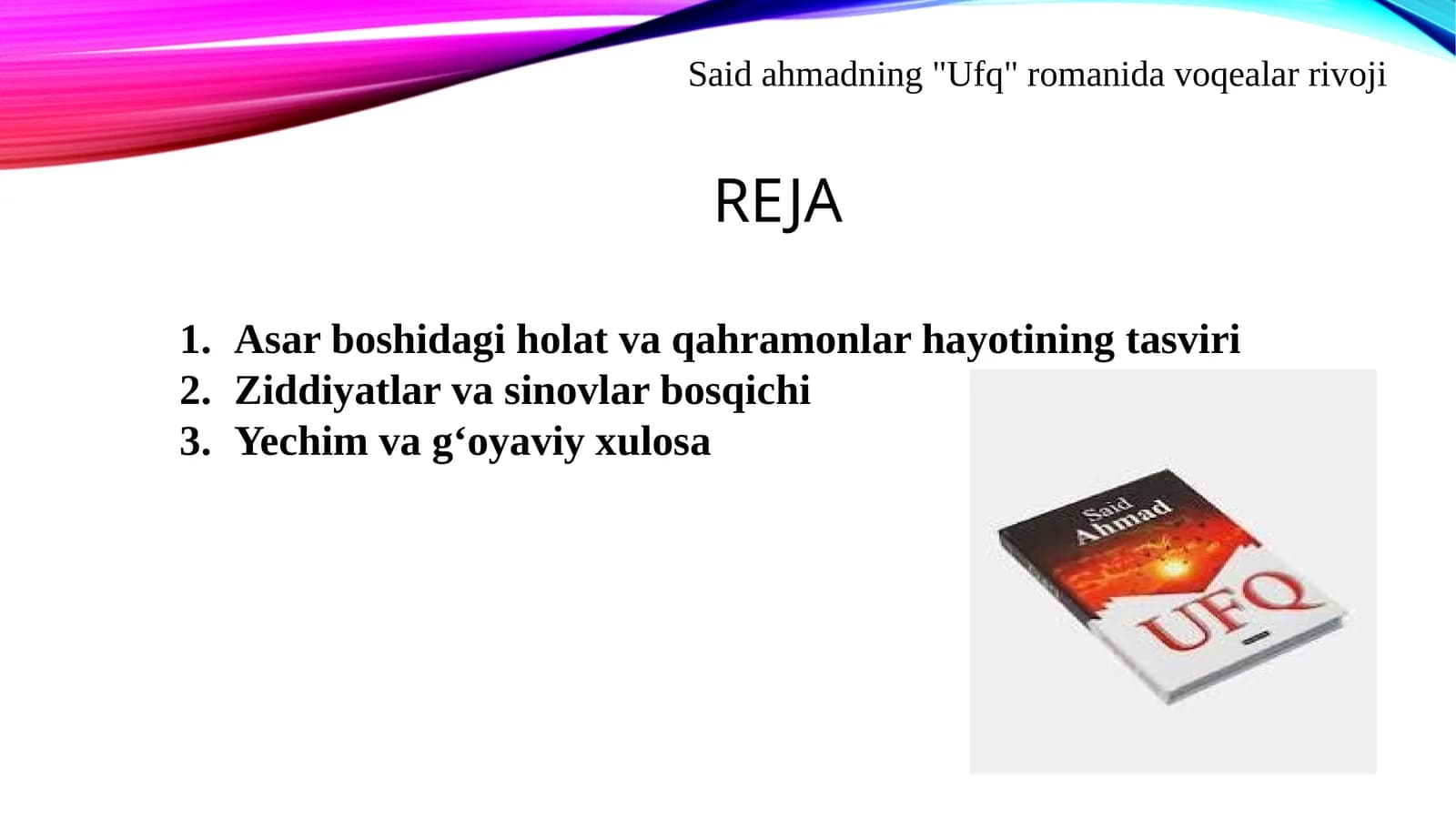 Said ahmadning Ufq romanida voqealar rivoji