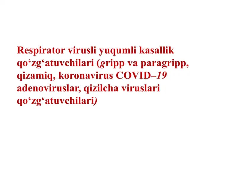 O'tkir respirator virusli infeksiyalar(O’RVI)
