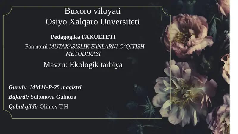 MUTAXASISLIK FANLARNIO‘QITISH METODIKASI