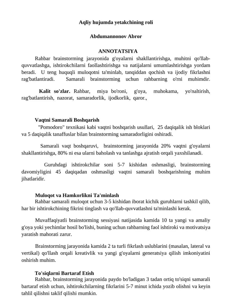 Aqliy hujumda yetakchining roli
