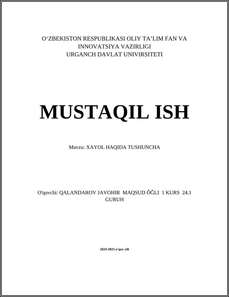XAYOL HAQIDA TUSHUNCHA