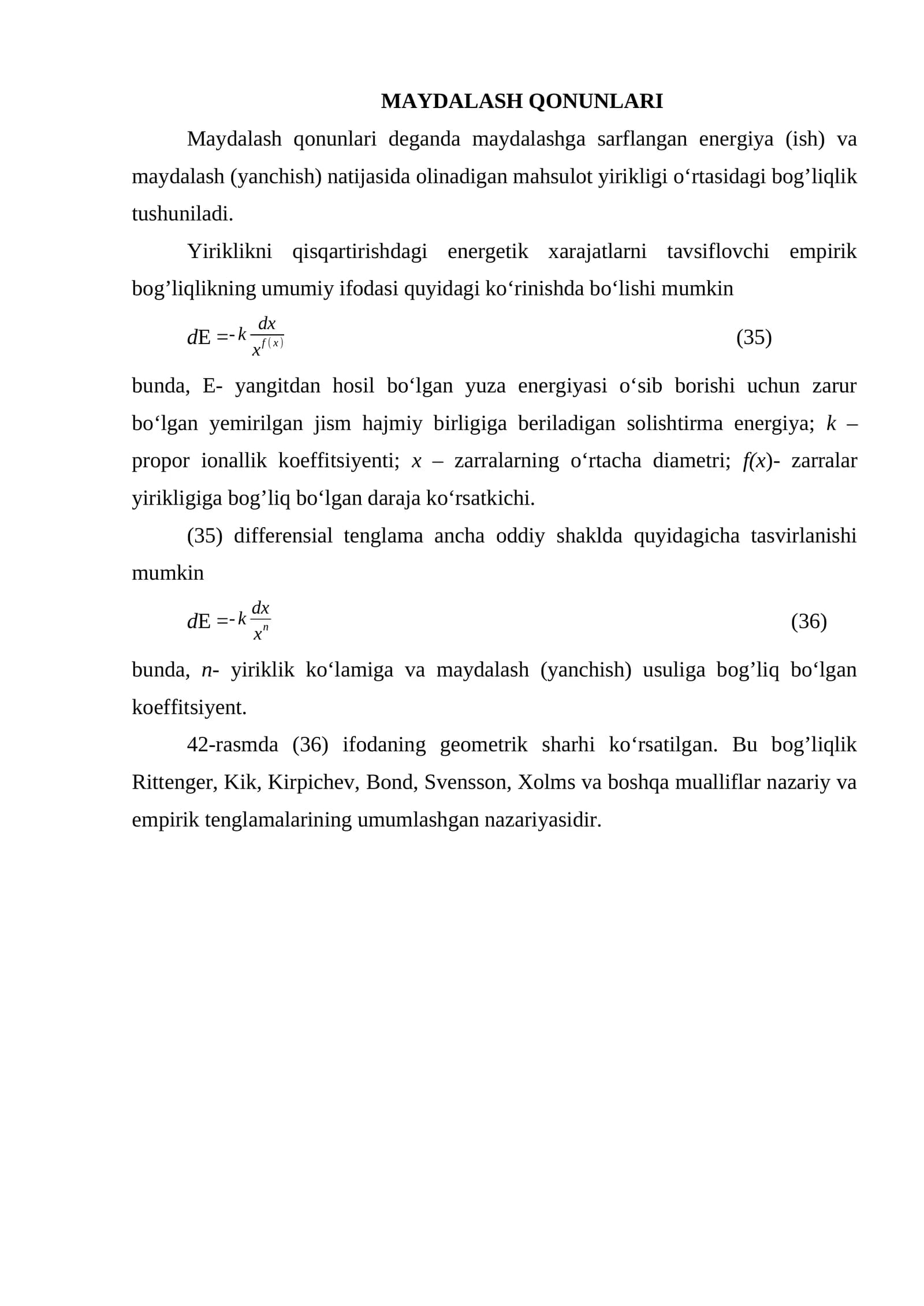 MAYDALASH QONUNLARI