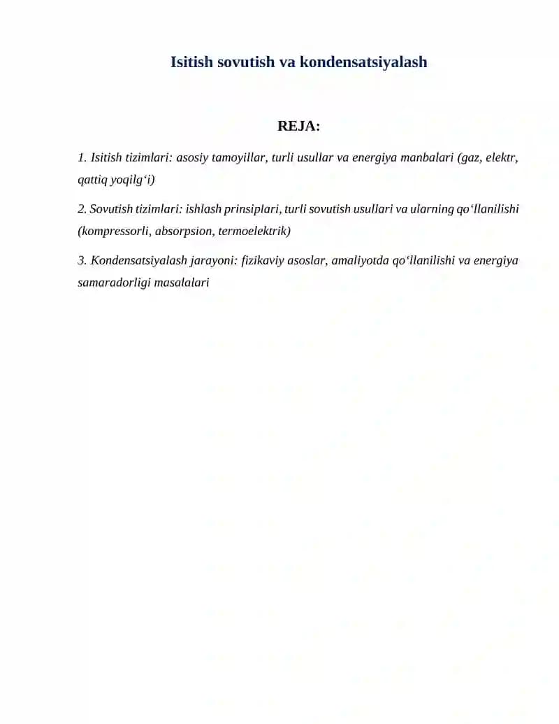 Isitish sovutish va kondensatsiyalash