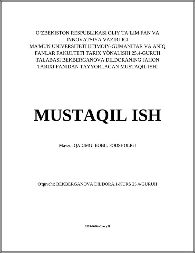 QADIMGI BOBIL PODSHOLIGI