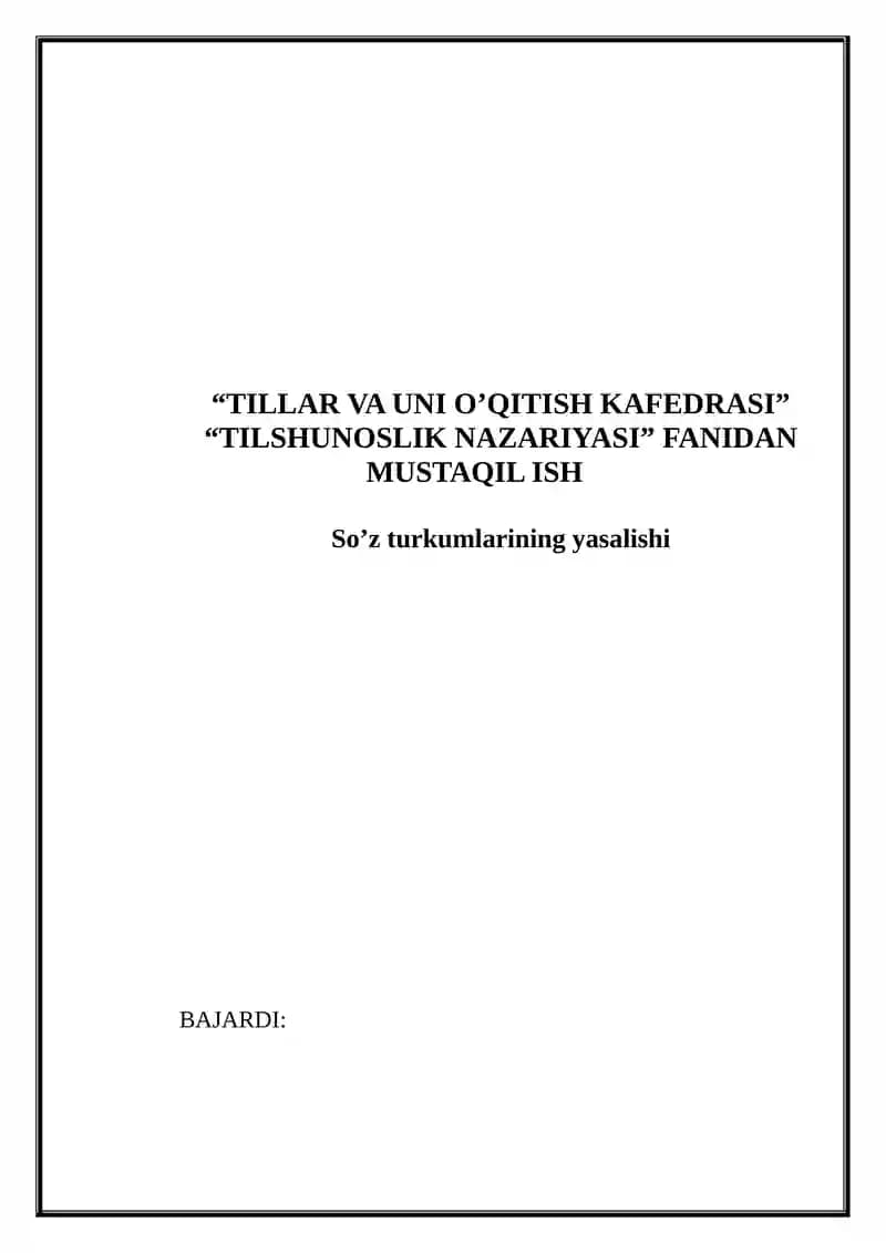 So’z turkumlarining yasalishi