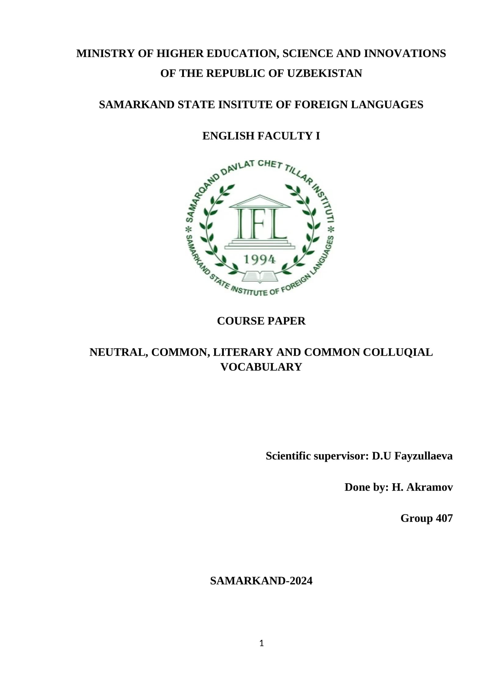 NEUTRAL, COMMON, LITERARY AND COMMON COLLUQIAL VOCABULARY