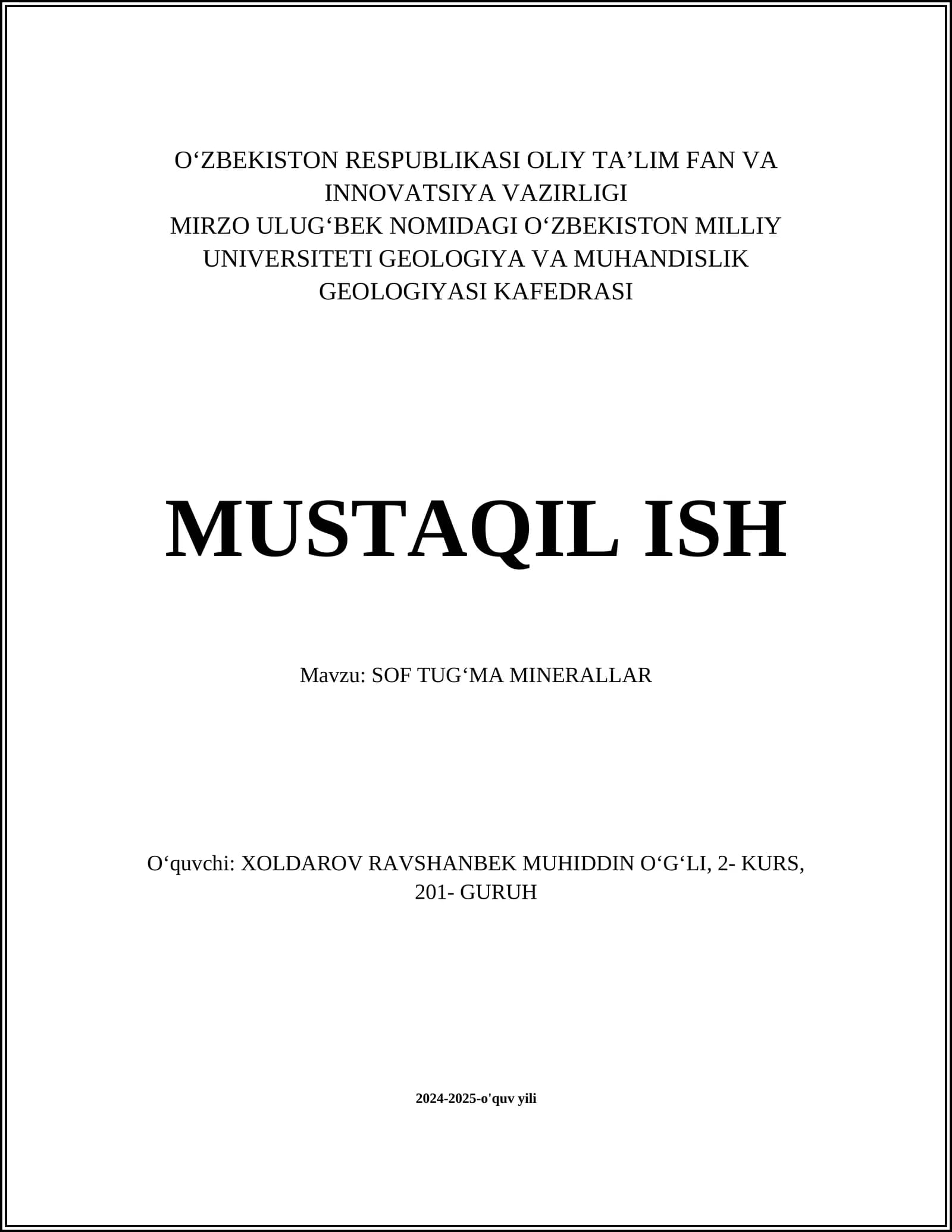 SOF TUGʻMA MINERALLAR
