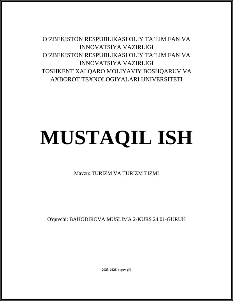 TURIZM VA TURIZM TIZMI