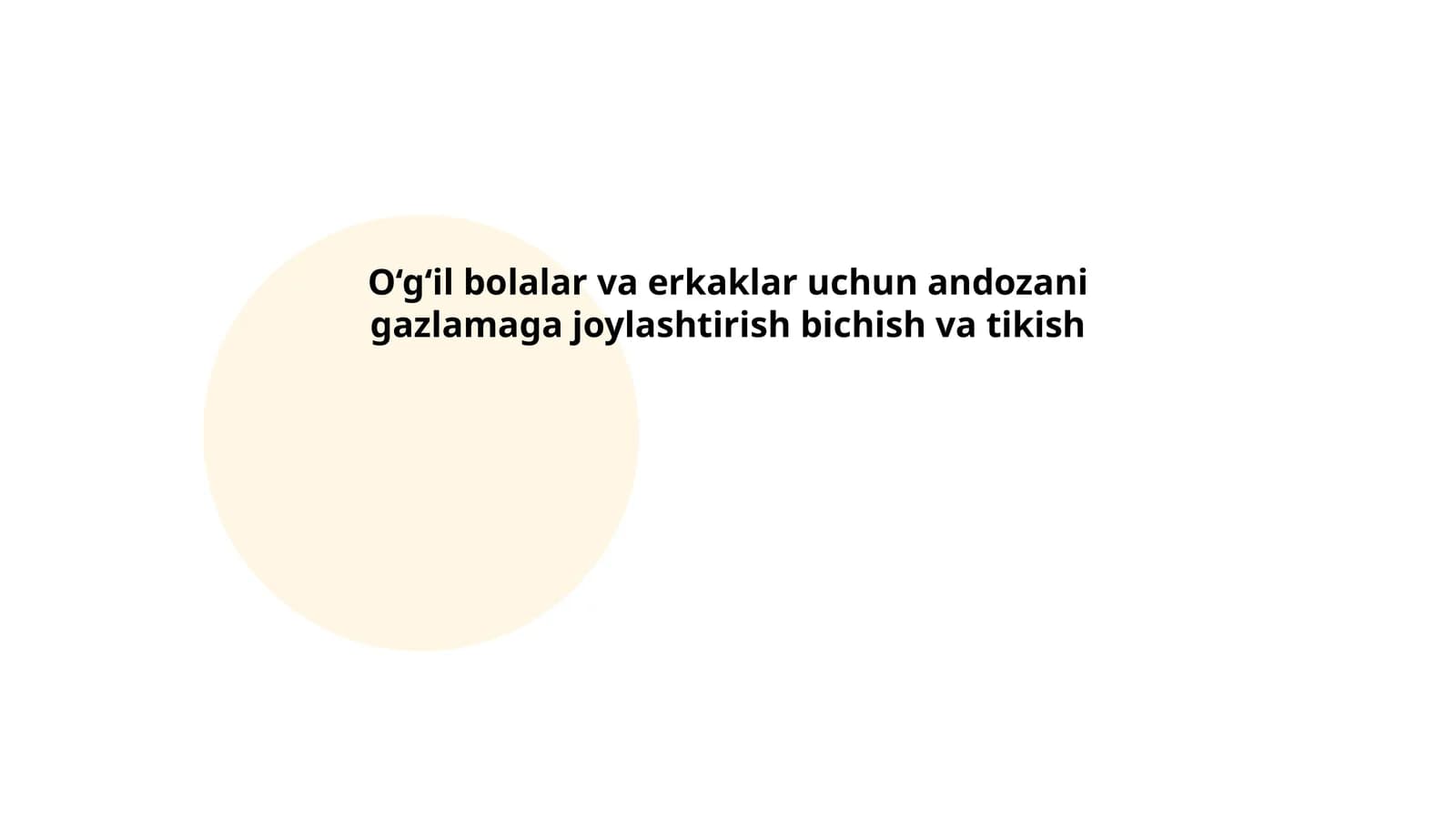 O‘g‘il bolalar va erkaklar uchun andozani gazlamaga joylashtirish bichish va tikish