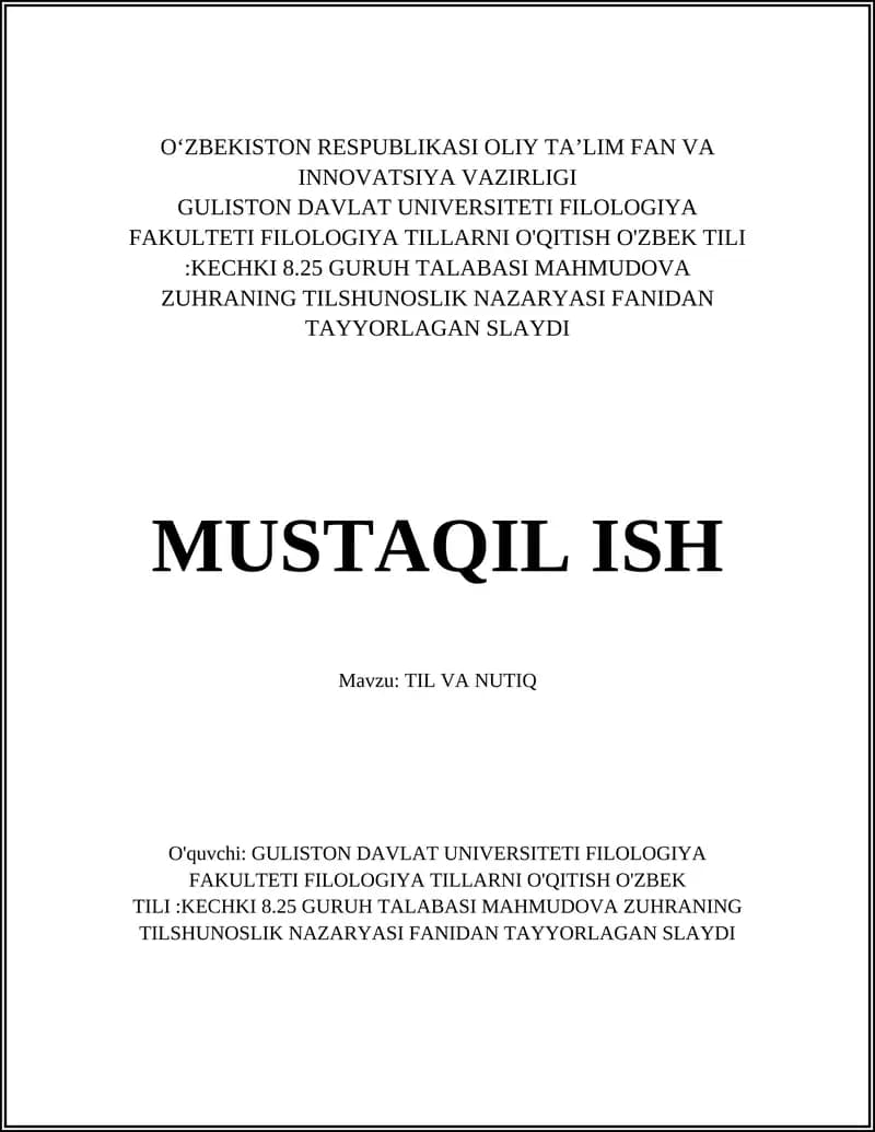 TIL VA NUTIQGA KIRISH: ASOSIY TUSHUNCHALAR