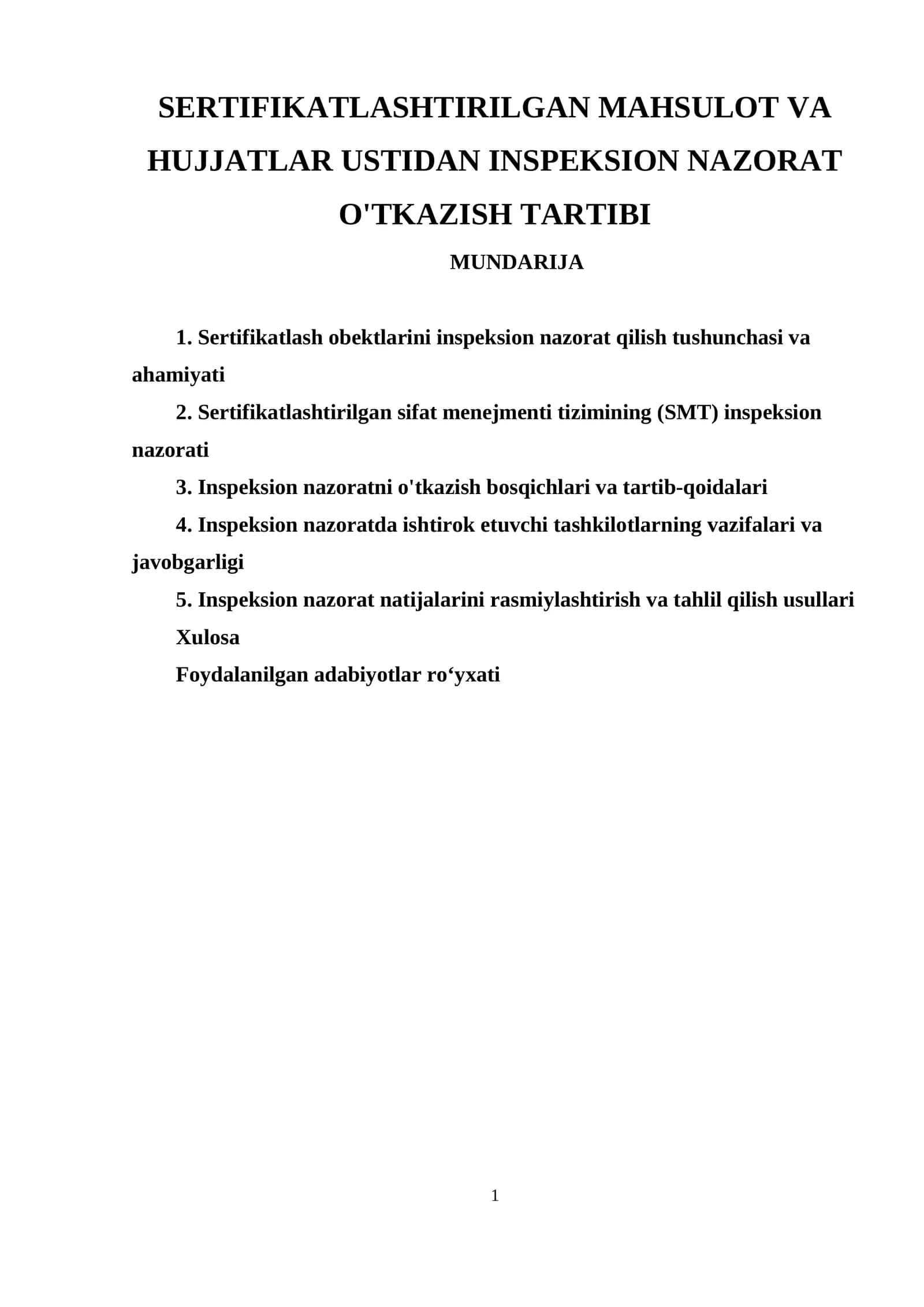 INSPEKSION NAZORAT O'TKAZISH TARTIBI
