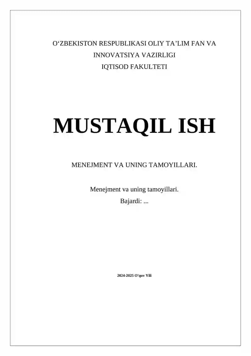 Menejment va uning tamoyillari