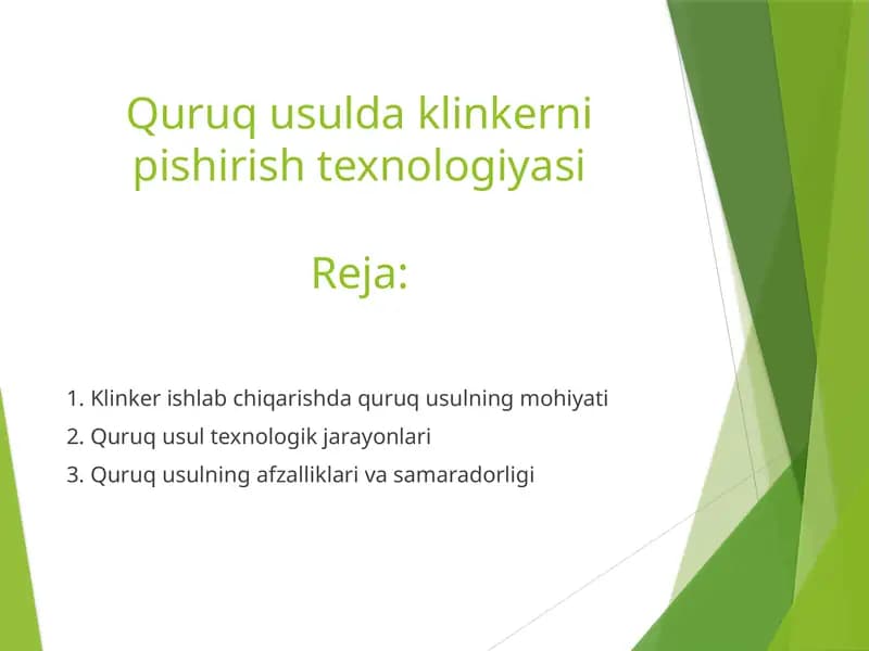 Quruq usulda klinkerni pishirish texnologiyasi