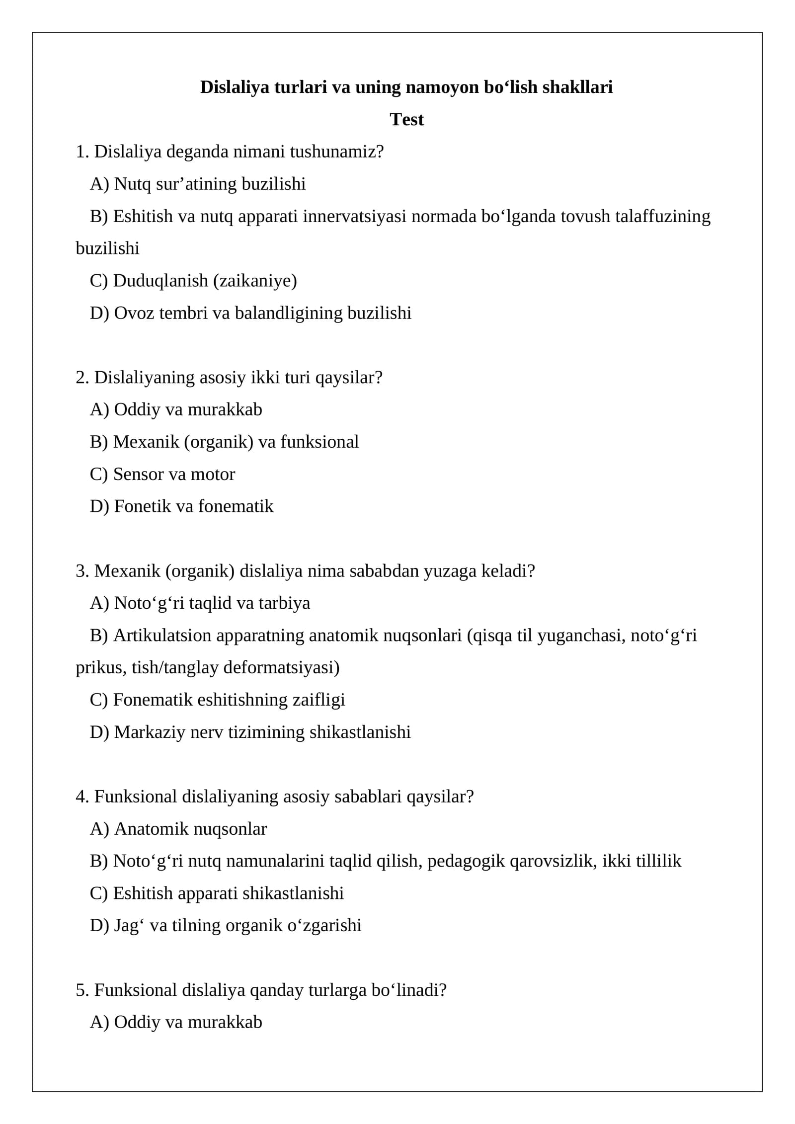 Dislaliya turlari va uning namoyon bo‘lish shakllari