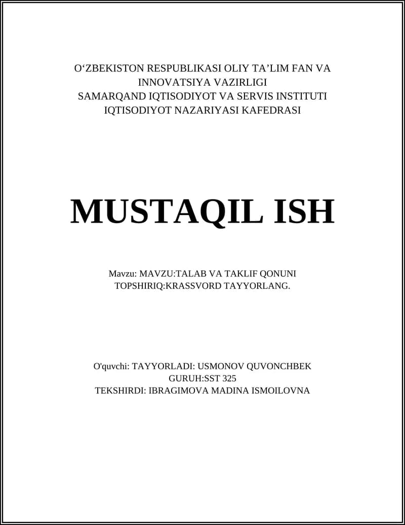 TALAB VA TAKLIF QONUNI