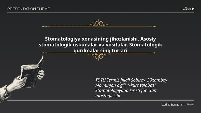 Stomatologiya xonasining jihozlanishi