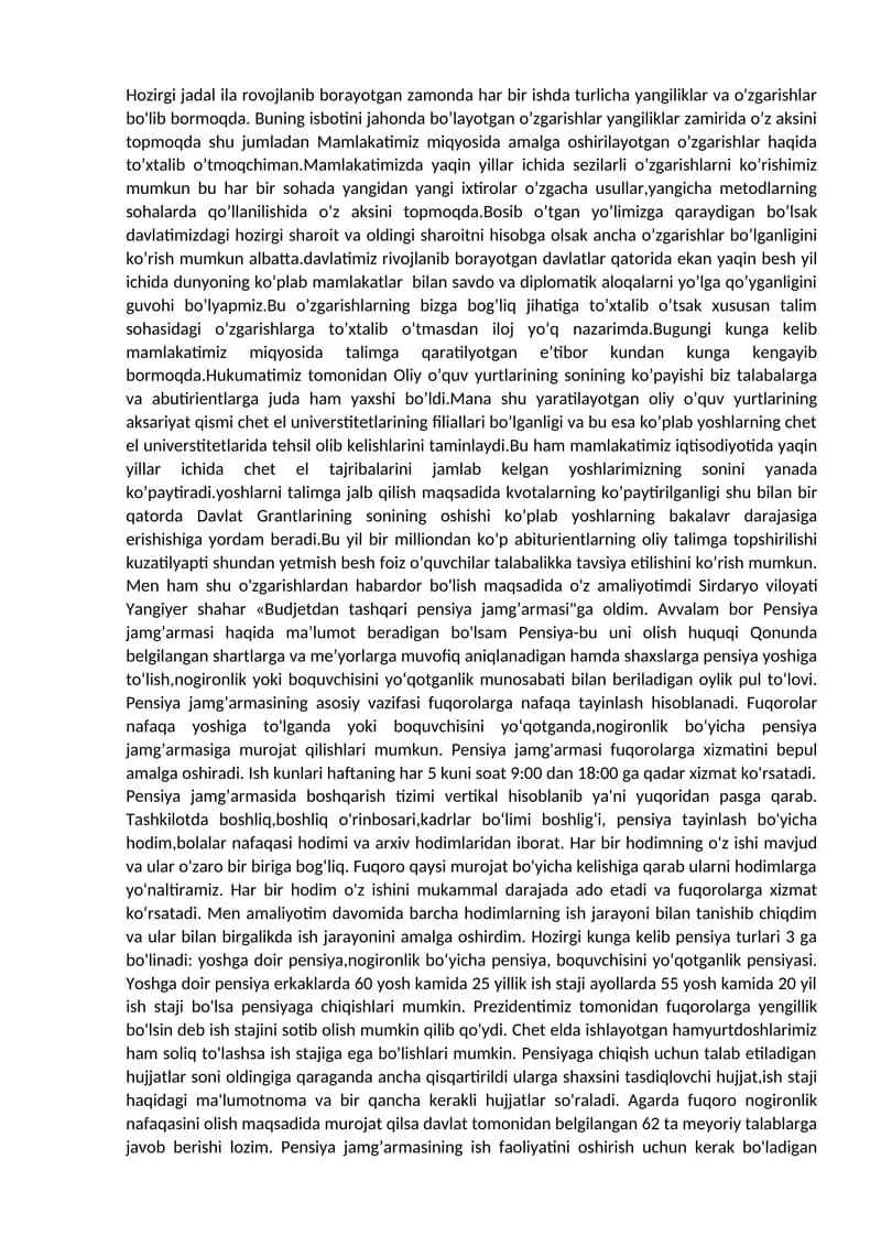 Mamlakatimizda O'zgarishlar