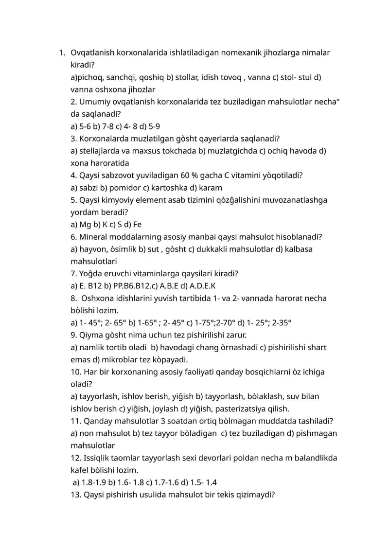 Ovqatlanish korxonalarida nomexanik jihozlari