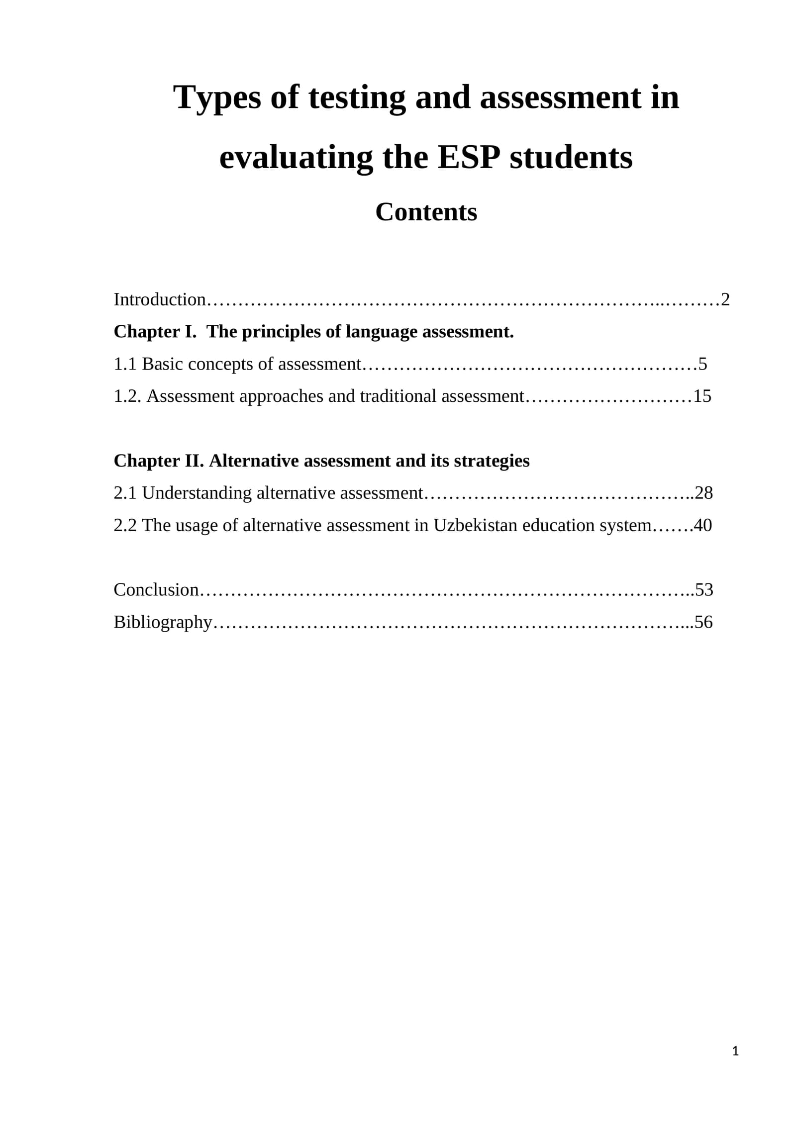 Types of testing and assessment in evaluating the ESP students